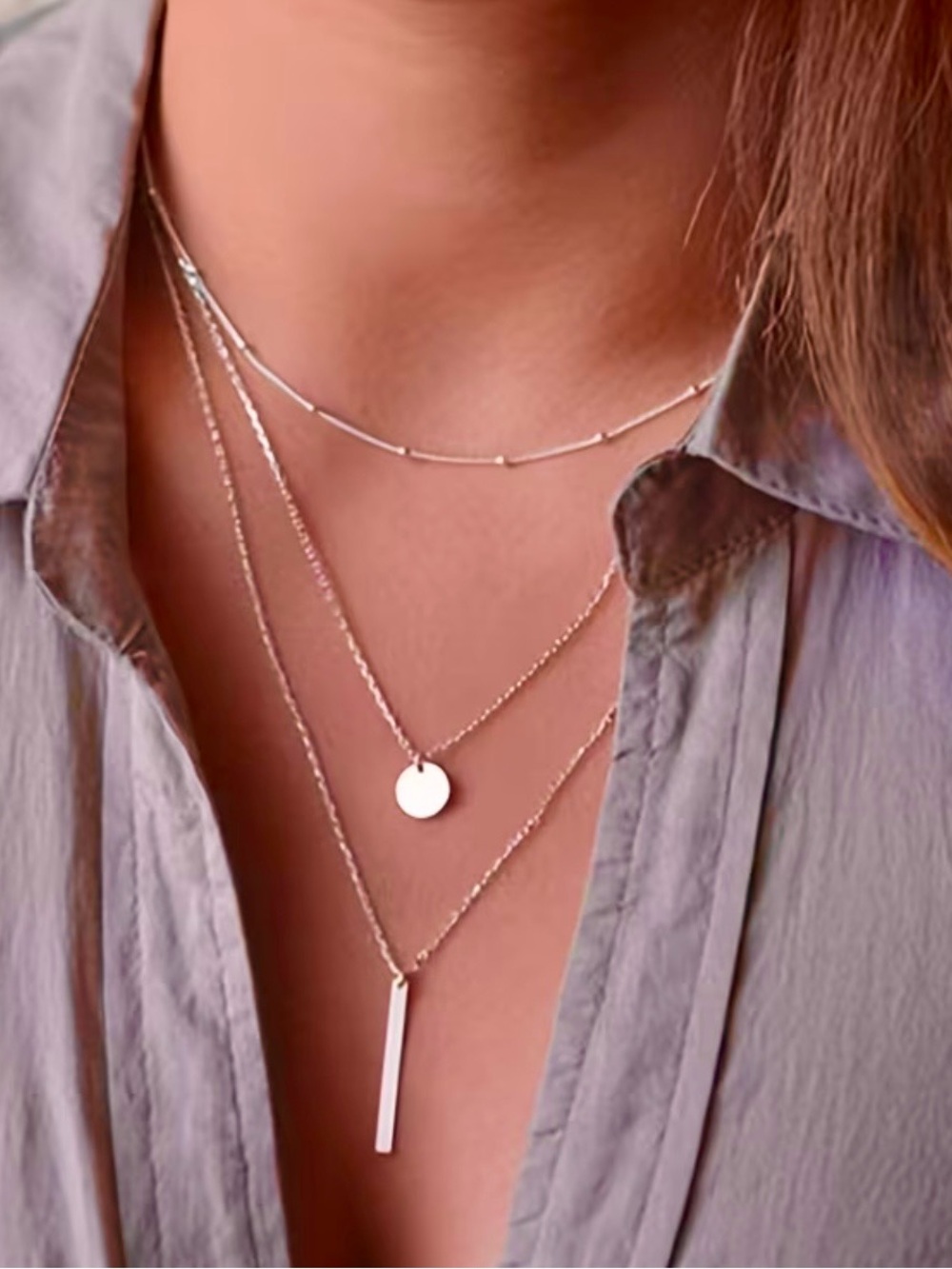 Layered Silver Necklace Set - Women's Jewelry
